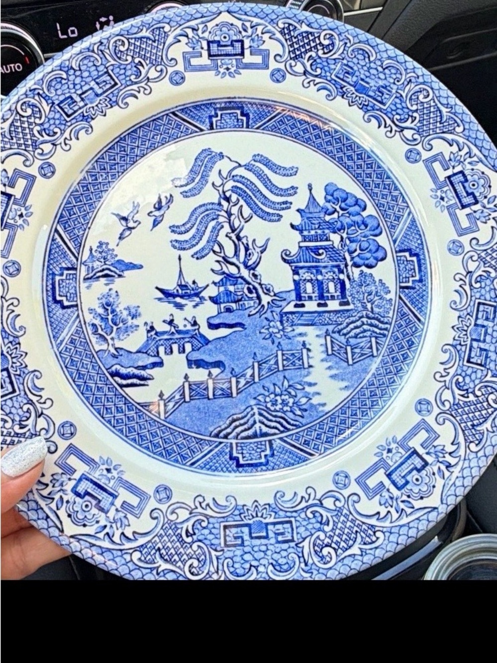 Blue and White Willow Ceramic Decorative Plate by